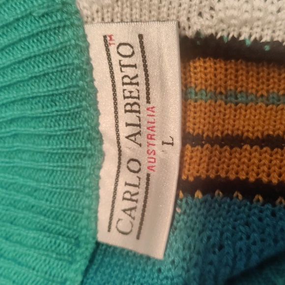 Carlo Alberto Australia multi color mercerized cotton v-neck sweater size large - Picture 3 of 4